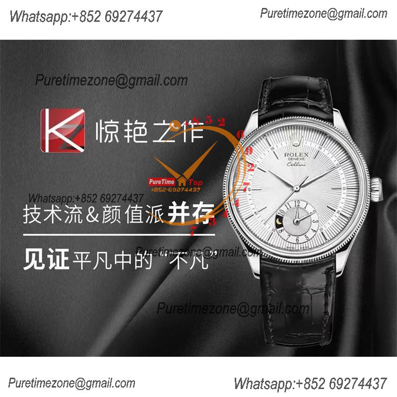 Cellini Dual Time 50525 Cal A3180 Automatic Mens Watch Best Edition KZF 39mm Steel Case White Dial Black Leather Strap