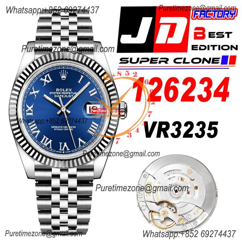 Datejust 36 126234 VR3235 Automatic Unisex Watch Best Edition JDF Blue Roman Dial 904L Steel Jubilee Bracelet