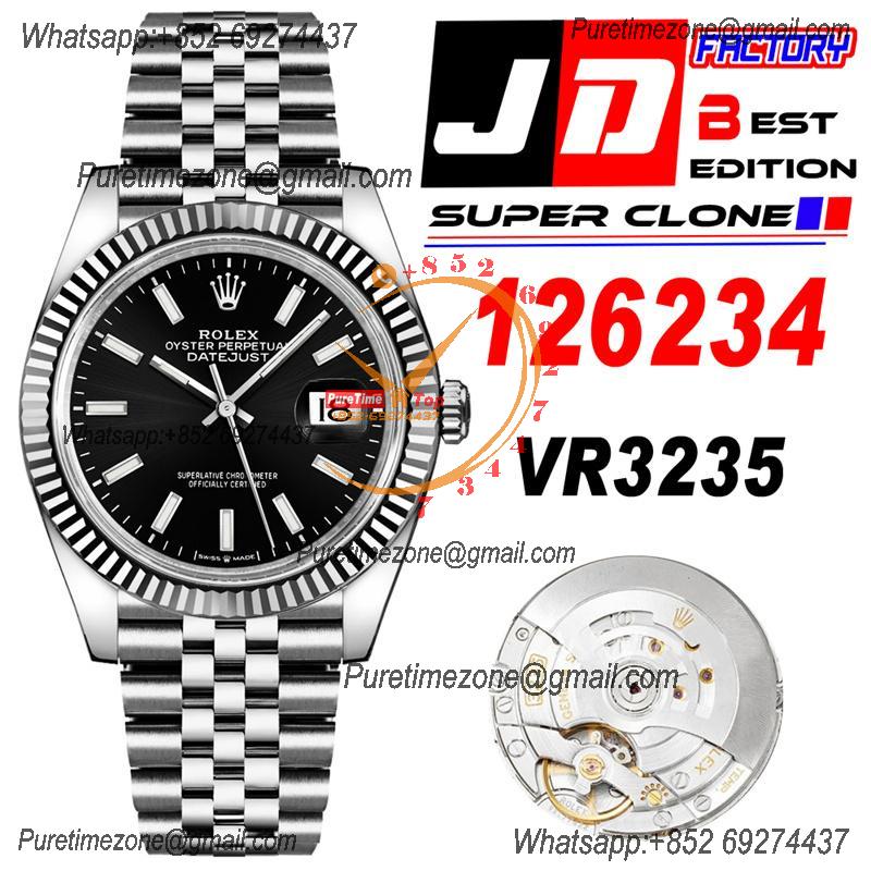 Datejust 36 126234 VR3235 Automatic Unisex Watch Best Edition JDF Black Stick Dial 904L Steel Jubilee Bracelet