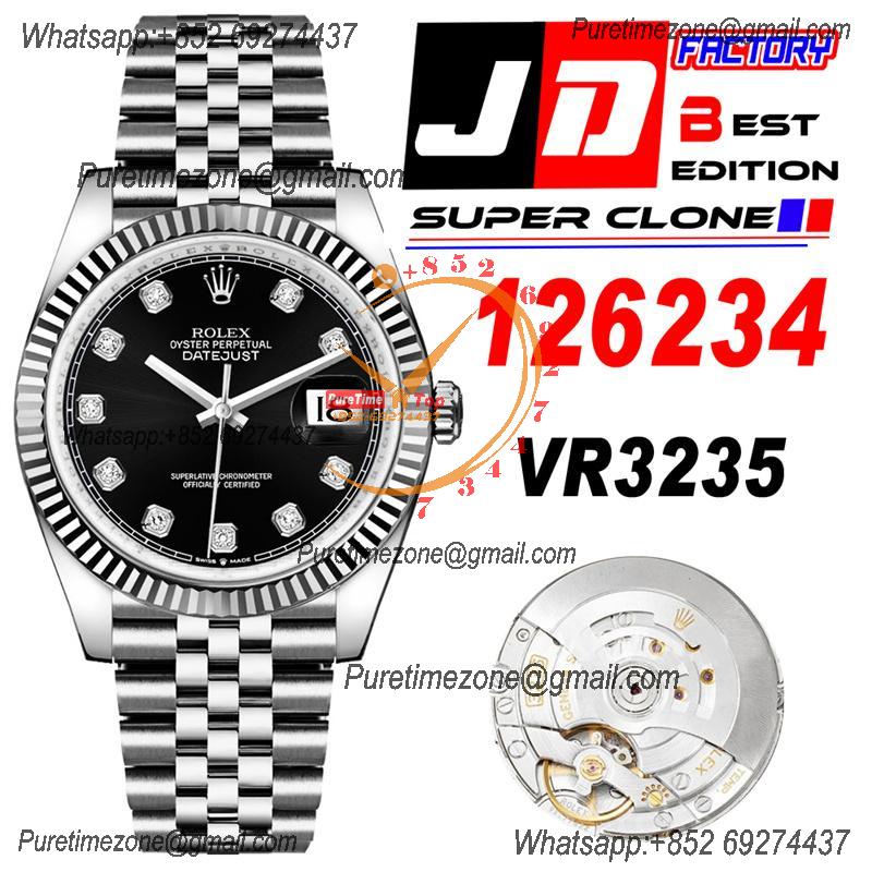 Datejust 36 126234 VR3235 Automatic Unisex Watch Best Edition JDF Black Diamonds Dial 904L Steel Jubilee Bracelet