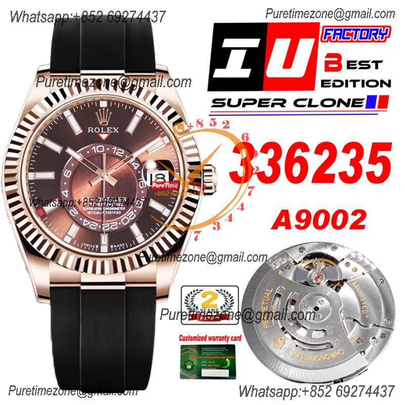 Sky Dweller 326935 Gold Dial A23J Automatic Mens Watch Best Edition IUF RG Brown Dial Black Rubber Strap