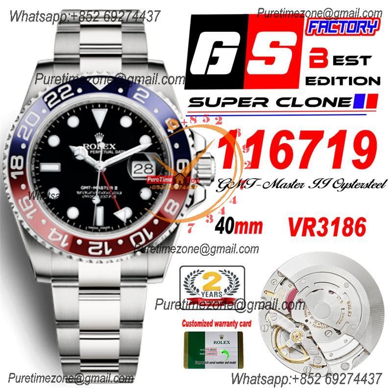 GMT Master II 116710 Pepsi VR3186 Automatic Mens Watch Best Edition GSF Red/Blue Ceramic Black Dial 904L Oyster Bracelet