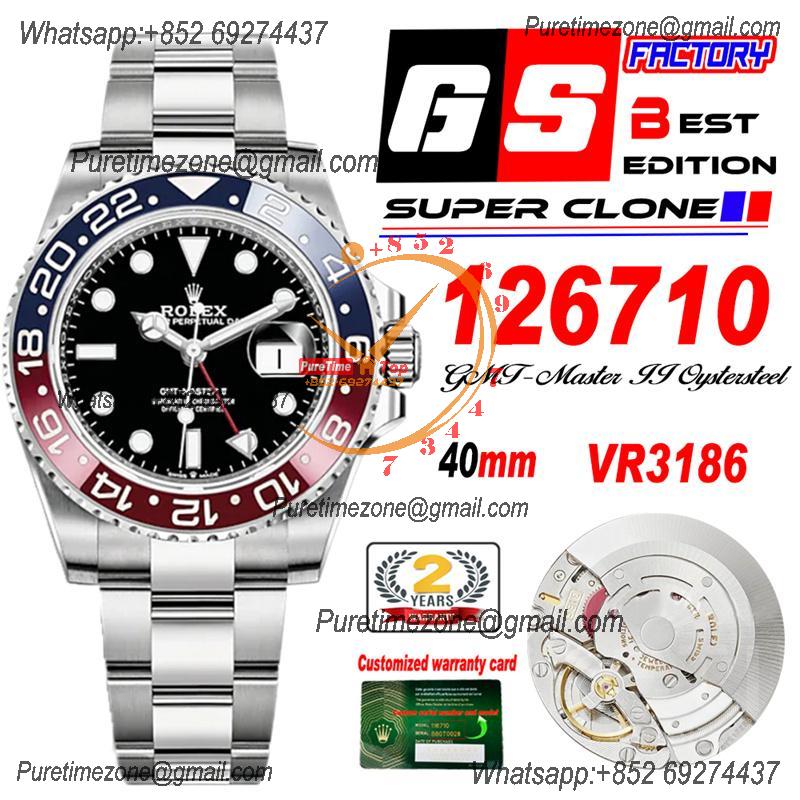 GMT Master II 126710 Pepsi VR3186 Automatic Mens Watch Best Edition GSF Red/Blue Ceramic Black Dial 904L Oyster Bracelet