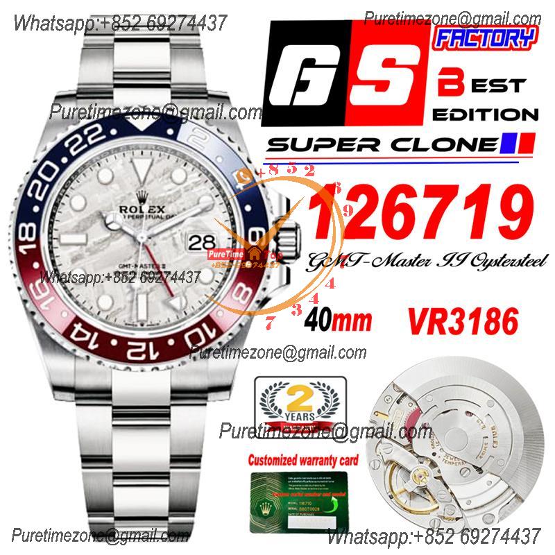 GMT Master II 126710 Pepsi VR3186 Automatic Mens Watch Best Edition GSF Red/Blue Ceramic Meteorites Dial Oyster Bracelet