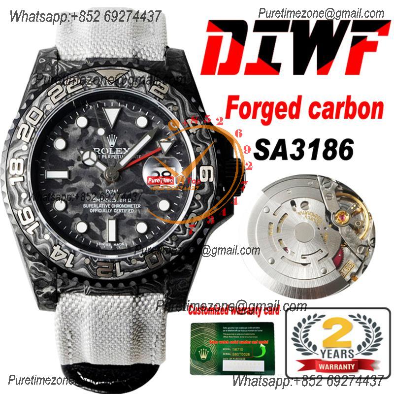 GMT Master II 126710 VR3186 Automatic Mens Watch Best Edition DIWF Carbon Case Black Dial White Nylon Strap