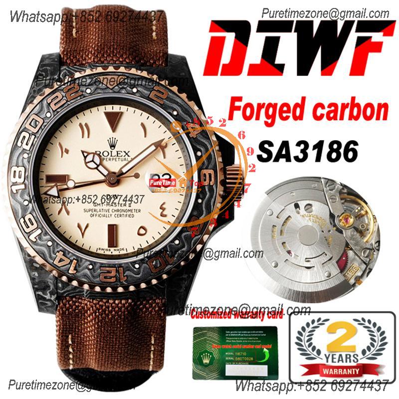 GMT Master II 126710 VR3186 Automatic Mens Watch Best Edition DIWF Carbon Case Cream Dial Brown Nylon Strap