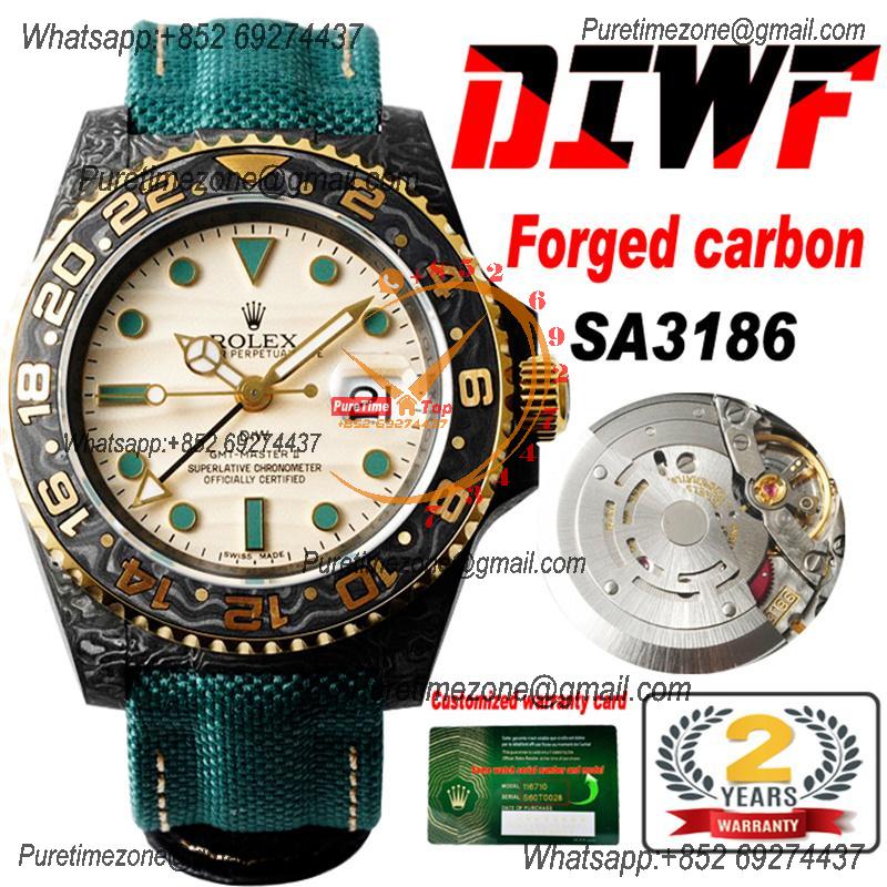 GMT Master II 126710 VR3186 Automatic Mens Watch Best Edition DIWF Carbon Case Yellow Dial Green Nylon Strap