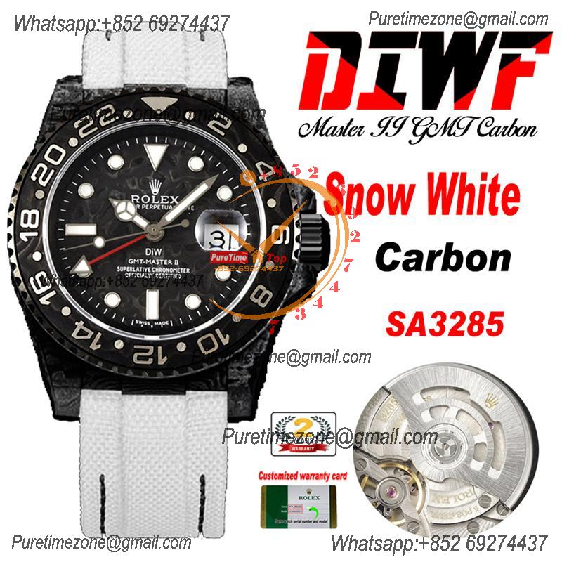 GMT Master II 126710 VR3186 Automatic Mens Watch Best Edition DIWF Carbon Case Black Dial White Nylon Strap