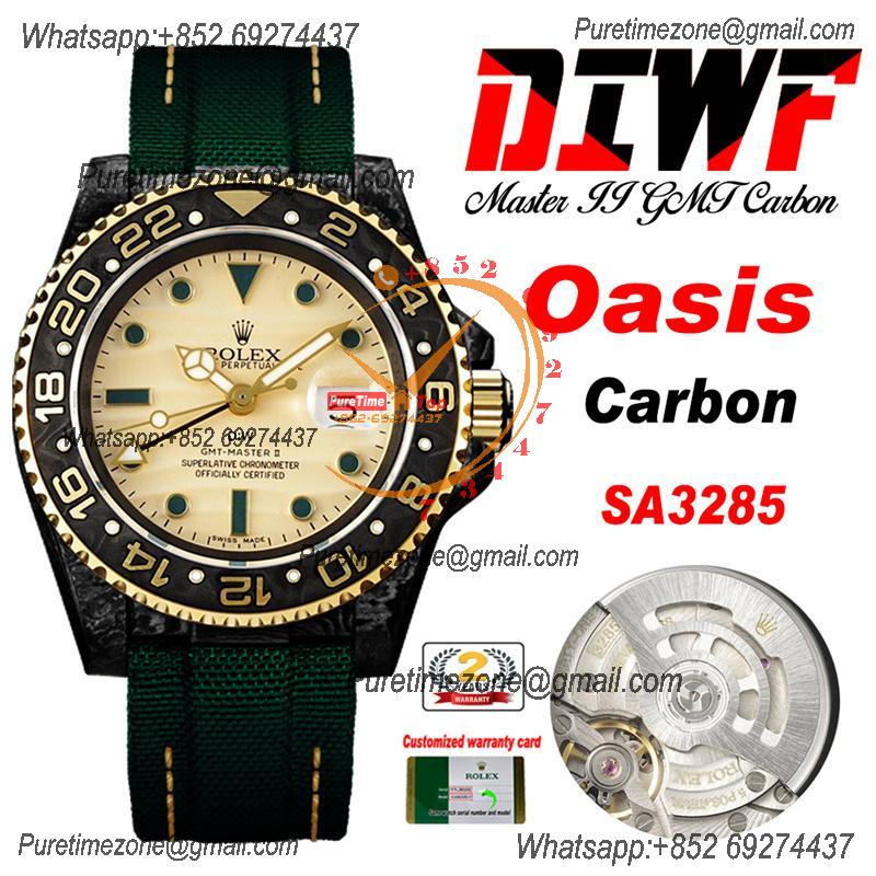 GMT Master II 126710 VR3186 Automatic Mens Watch Best Edition DIWF Carbon Case Yellow Dial Green Nylon Strap