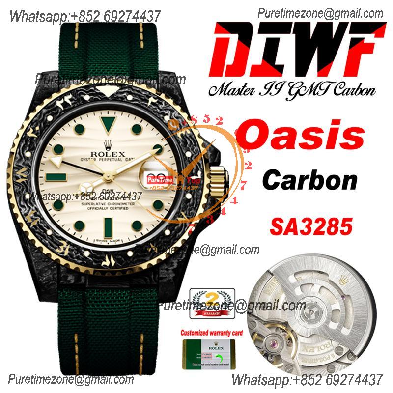 GMT Master II 126710 VR3186 Automatic Mens Watch Best Edition DIWF Carbon Case Yellow Dial Green Nylon Strap