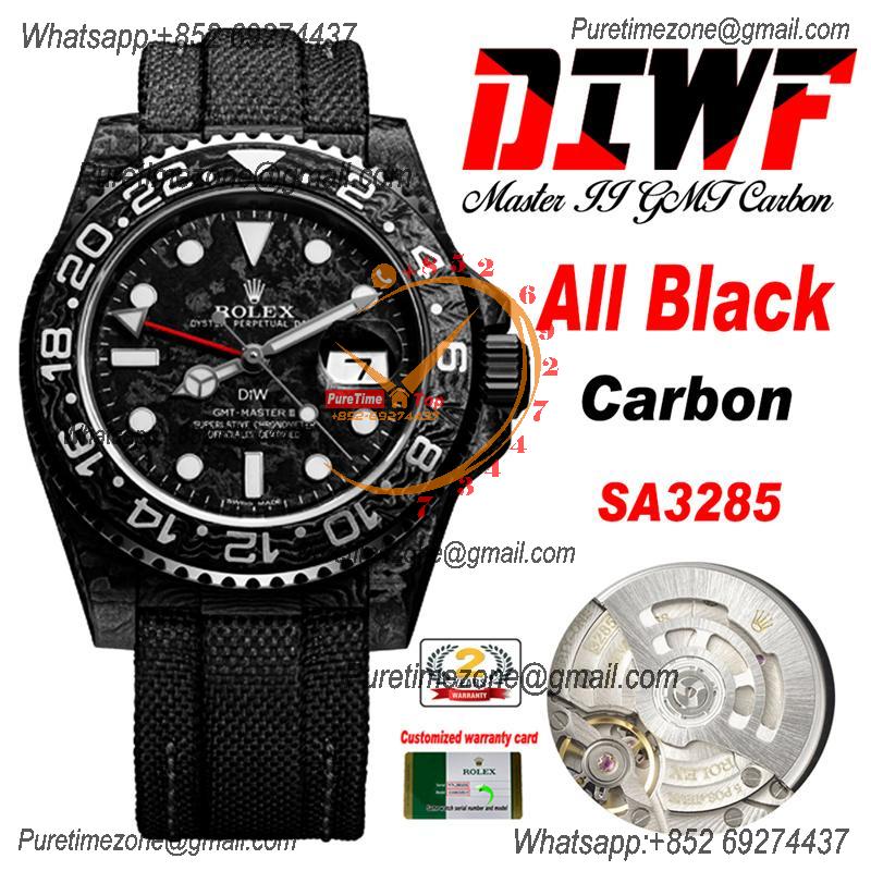 GMT Master II 126710 VR3186 Automatic Mens Watch Best Edition DIWF Carbon Case All Black Dial Nylon Strap