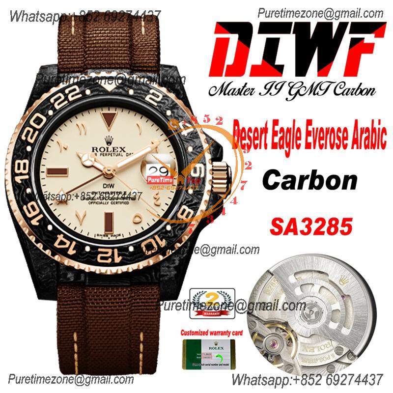 GMT Master II 126710 VR3186 Automatic Mens Watch Best Edition DIWF Carbon Case YellowDial Brown Nylon Strap