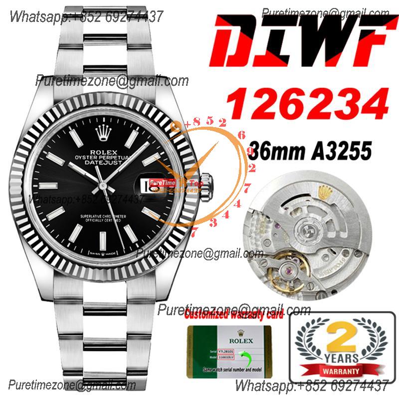 Datejust 36 126234 SA3235 Automatic Mens Watch Best Edition DIWF Black Stick Dial 904L Oyster Steel Bracelet