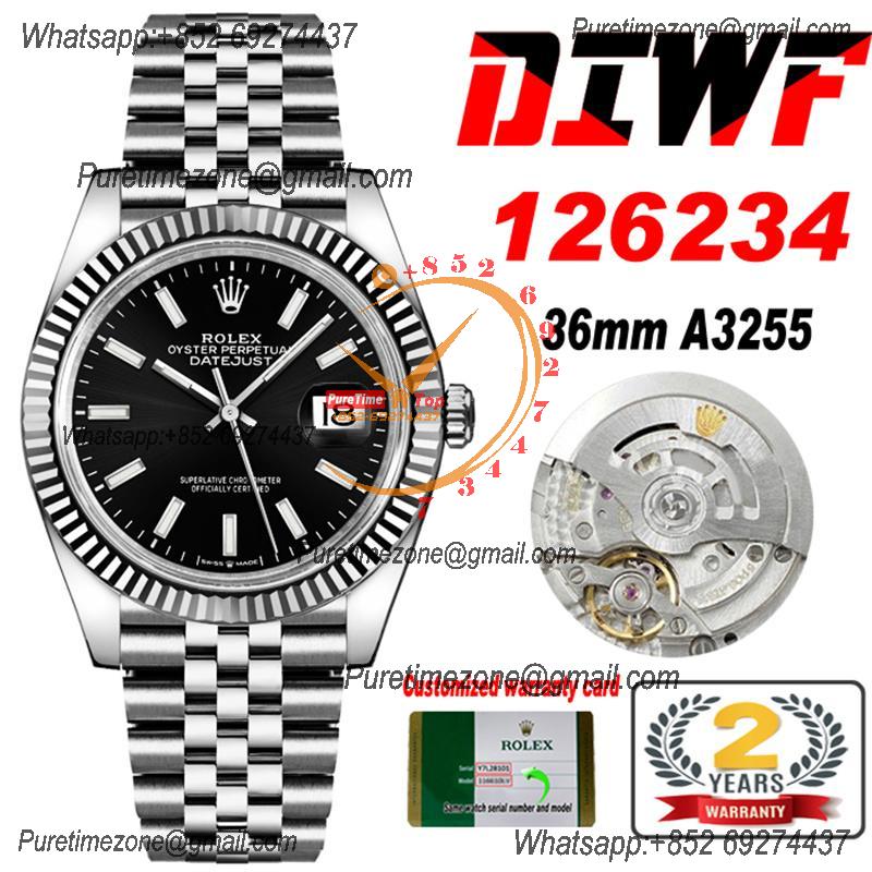 Datejust 36 126234 SA3235 Automatic Mens Watch Best Edition DIWF Black Stick Dial 904L Jubilee Steel Bracelet