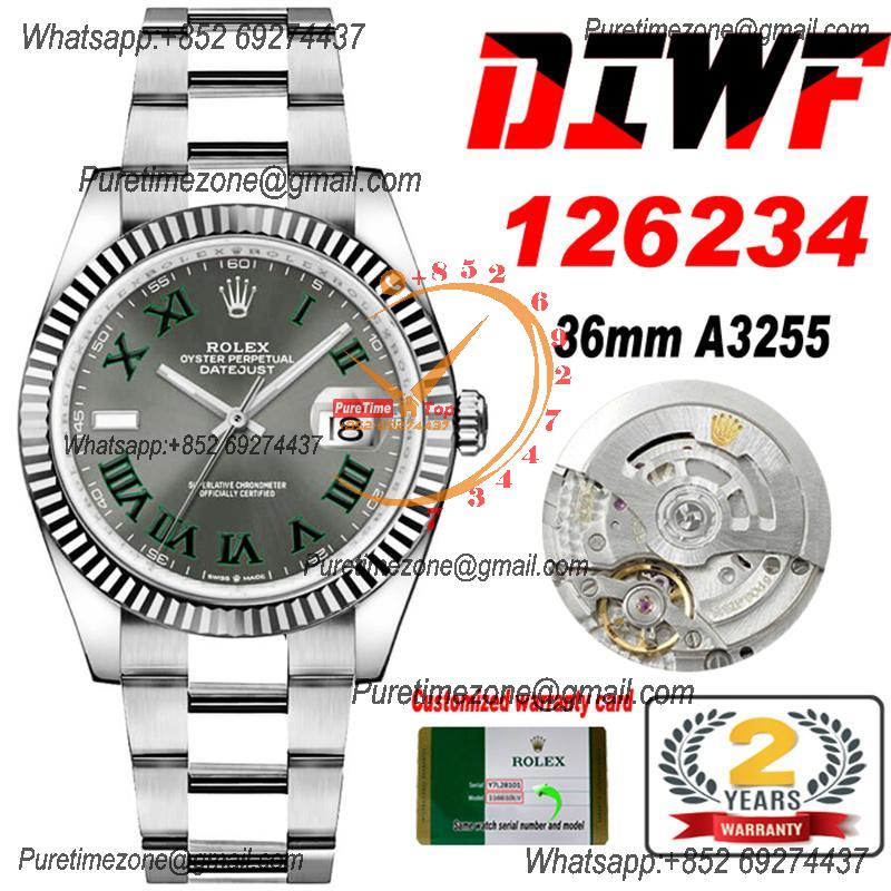 Datejust 36 126234 SA3235 Wimbledon Automatic Mens Watch Best Edition DIWF Gray Roman Dial 904L SS Oyster Bracelet