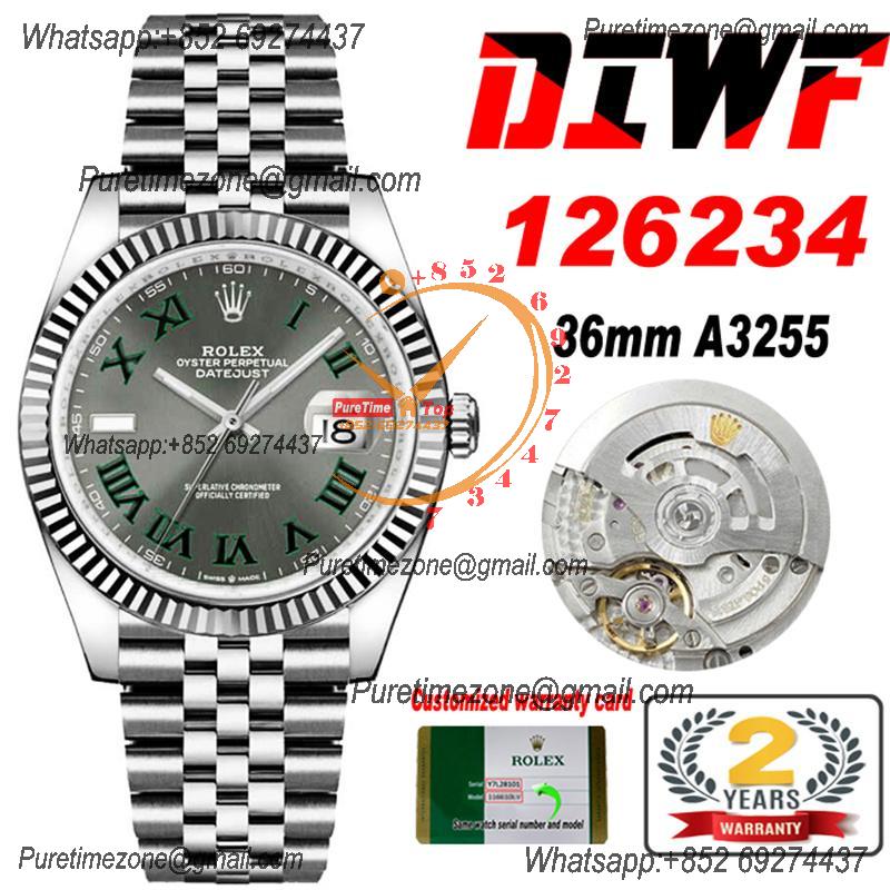 Datejust 36 126234 SA3235 Wimbledon Automatic Mens Watch Best Edition DIWF Gray Roman Dial 904L SS Jubilee Bracelet