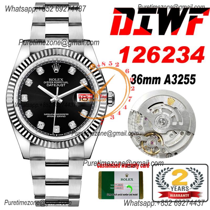 Datejust 36 126234 SA3235 Automatic Mens Watch Best Edition DIWF Black Diamonds Dial 904L Oyster Steel Bracelet