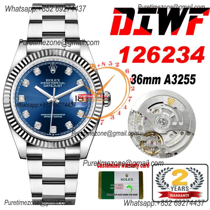 Datejust 36 126234 SA3235 Automatic Mens Watch Best Edition DIWF Blue Diamonds Dial 904L Oyster Steel Bracelet