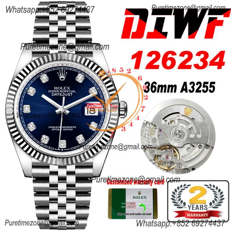 Datejust 36 126234 SA3235 Automatic Mens Watch Best Edition DIWF Blue Diamonds Dial 904L Jubilee Steel Bracelet