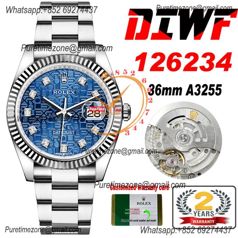 Datejust 36 126234 SA3235 Automatic Mens Watch Best Edition DIWF Blue Diamonds Dial 904L Oyster Steel Bracelet