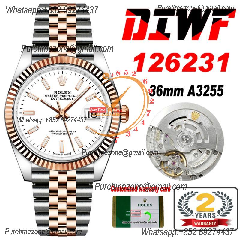 Datejust 36 126231 SA3235 Automatic Mens Watch Best Edition DIWF SS/RG Whtie Stick Dial 904L Jubilee Steel Bracelet