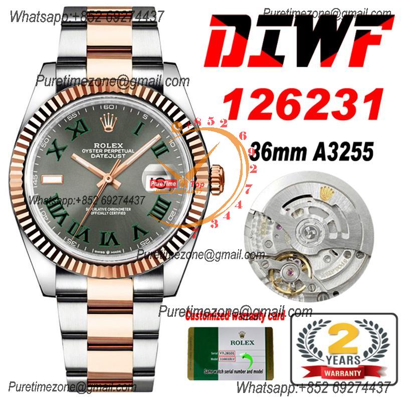 Datejust 36 126231 Wimbledon SA3235 Automatic Mens Watch Best Edition DIWF SS/RG Gray Roman Dial 904L Oyster Bracelet