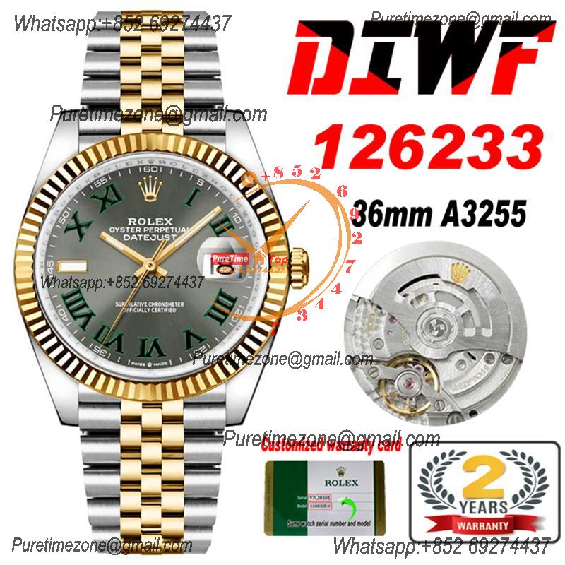 Datejust 36 126233 Wimbledon SA3235 Automatic Mens Watch Best Edition DIWF SS/YG Gray Roman Dial 904L Jubilee Bracelet