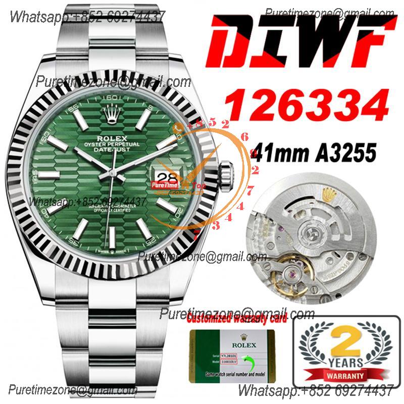 Datejust 41 126334 SA3235 Automatic Mens Watch Best Edition DIWF Green Stick Dial 904L SS Oyster Bracelet