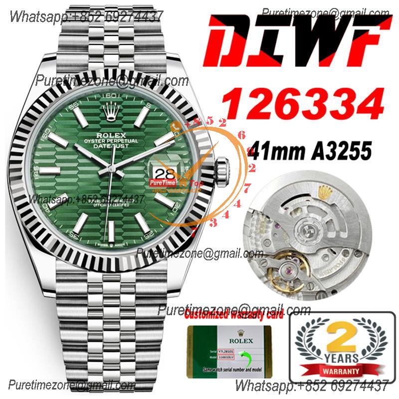 Datejust 41 126334 SA3235 Automatic Mens Watch Best Edition DIWF Green Stick Dial 904L SS Jubliee Bracelet