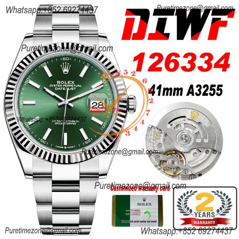 Datejust 41 126334 SA3235 Automatic Mens Watch Best Edition DIWF Green Stick Dial 904L SS Oyster Bracelet