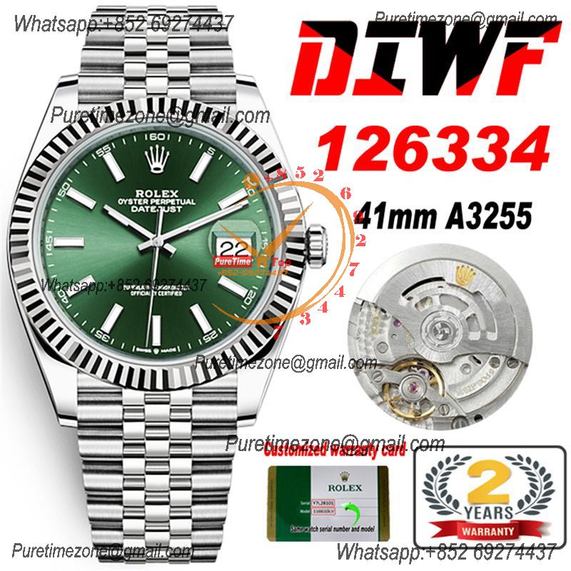 Datejust 41 126334 SA3235 Automatic Mens Watch Best Edition DIWF Green Stick Dial 904L SS Jubliee Bracelet