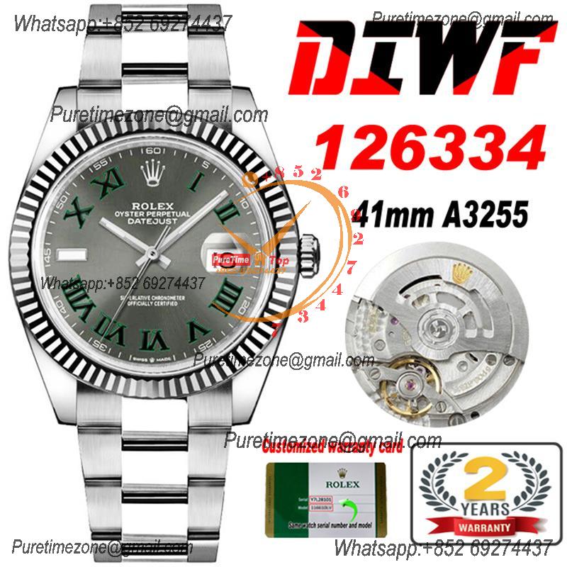 Datejust 41 126334 Wimbledon SA3235 Automatic Mens Watch Best Edition DIWF Gray Roman Dial 904L Oyster Bracelet