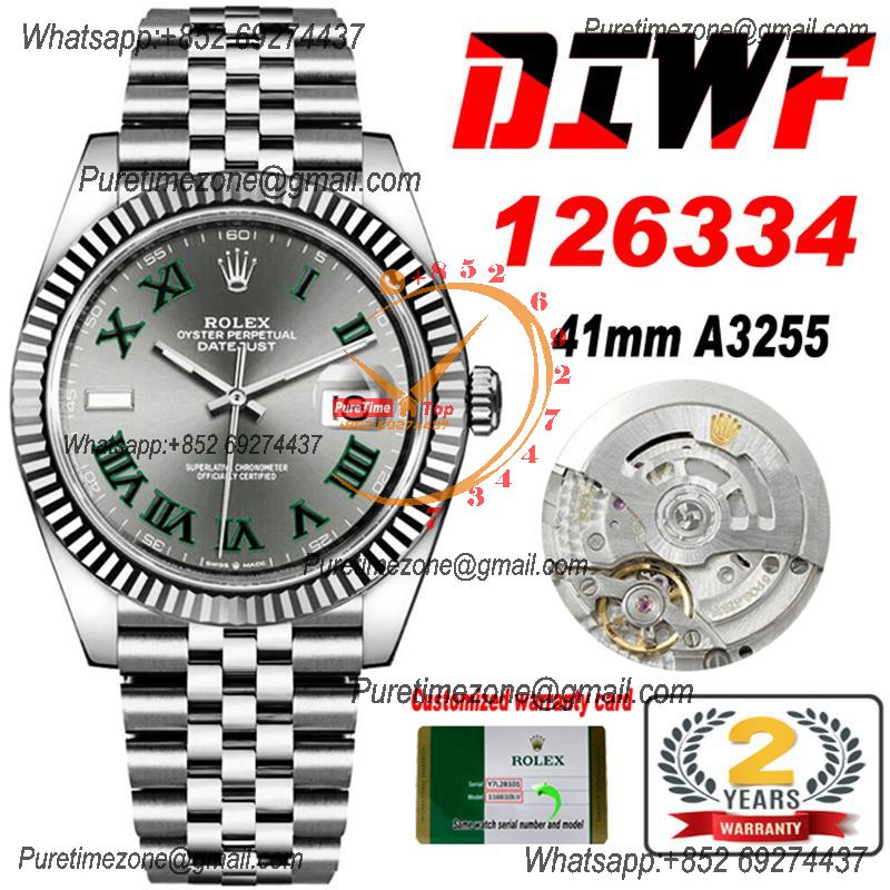 Datejust 41 126334 Wimbledon SA3235 Automatic Mens Watch Best Edition DIWF Gray Roman Dial 904L Jubilee Bracelet