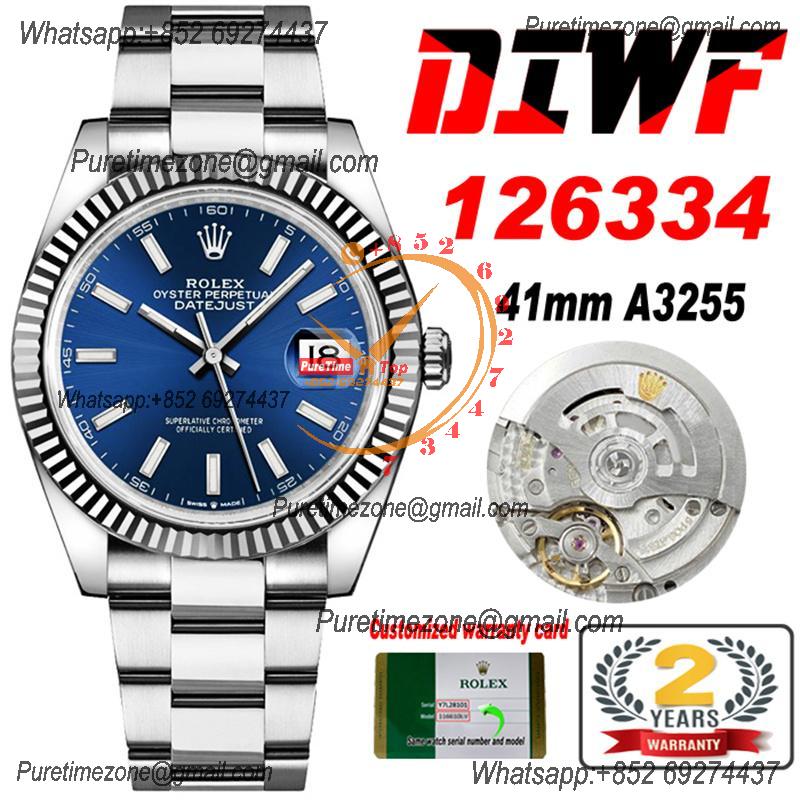 Datejust 41 126334 SA3235 Automatic Mens Watch Best Edition DIWF Blue Stick Dial 904L SS Oyster Bracelet