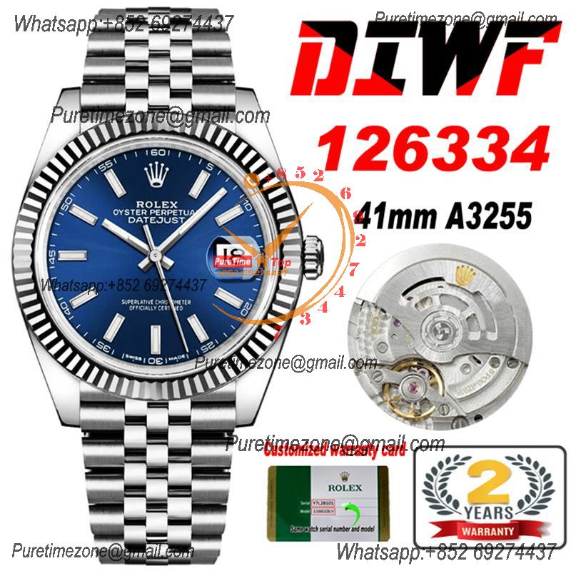 Datejust 41 126334 SA3235 Automatic Mens Watch Best Edition DIWF Blue Stick Dial 904L SS Jubilee Bracelet