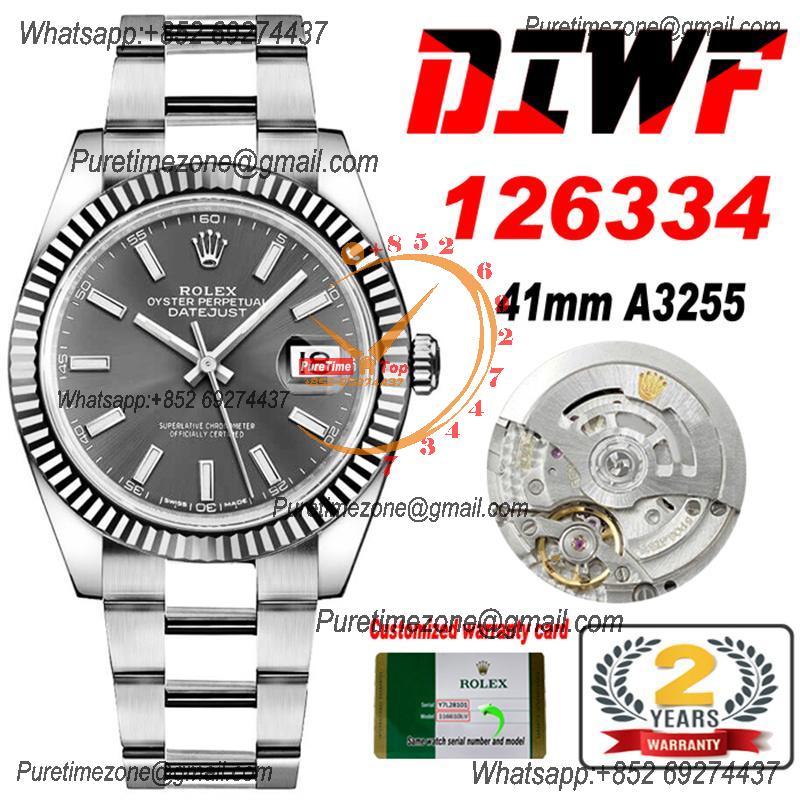 Datejust 41 126334 SA3235 Automatic Mens Watch Best Edition DIWF Gray Stick Dial 904L SS Oyster Bracelet