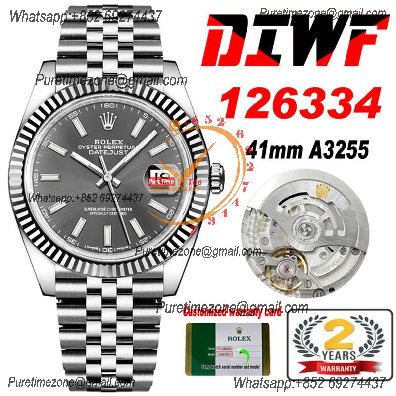 Datejust 41 126334 SA3235 Automatic Mens Watch Best Edition DIWF Gray Stick Dial 904L SS Jubilee Bracelet