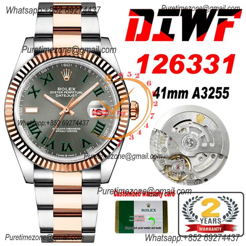 Datejust 41 126331 Wimbledon SA3235 Automatic Mens Watch Best Edition DIWF SS/RG Gray Roman Dial 904L Oyster Bracelet