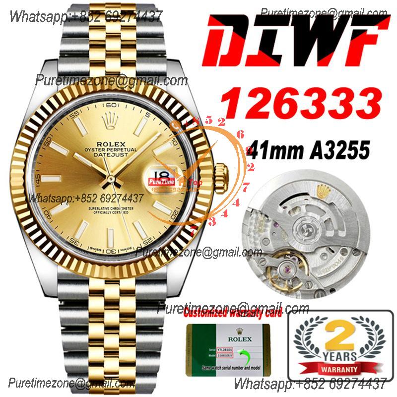 Datejust 41 126333 SA3235 Automatic Mens Watch Best Edition DIWF SS/YG Gold Stick Dial  904L SS Jubilee Bracelet