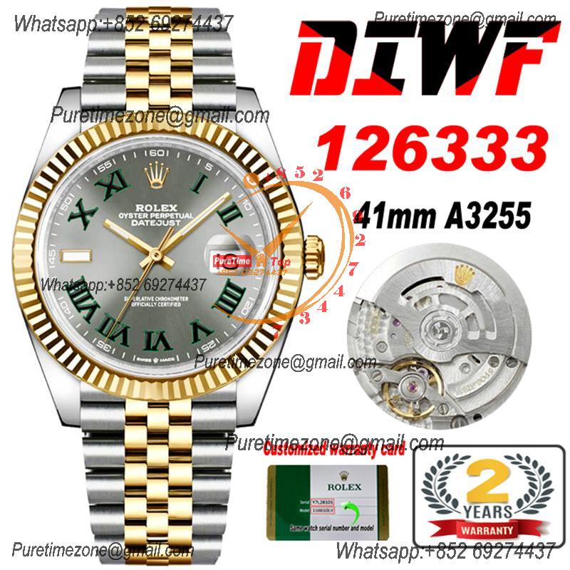 Datejust 41 126333 Wimbledon SA3235 Automatic Mens Watch Best Edition DIWF SS/YG Gray Roman Dial 904L Jubilee Bracelet