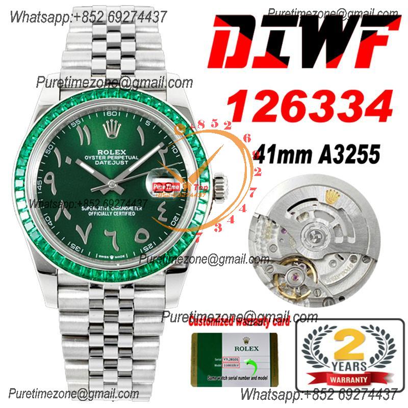 Datejust 41 126333 SA3235 Automatic Mens Watch Best Edition DIWF Diamond Bezel Green Arabic Dial 904L Jubilee Bracelet