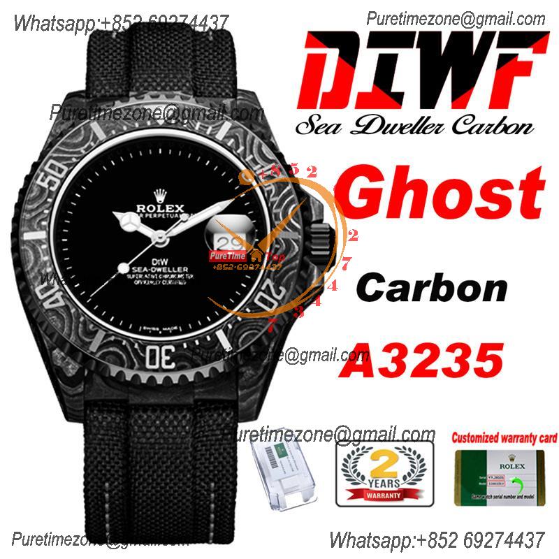 Sea Dweller 43mm Carbon ATOM A3235 Automatic Mens Watch Best Edition DIWF Black White Dial Nylon Strap