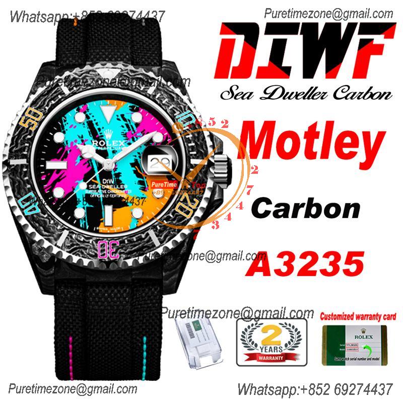 Sea Dweller 43mm Carbon Motley A3235 Automatic Mens Watch Best Edition DIWF Graffiti Dial Nylon Strap