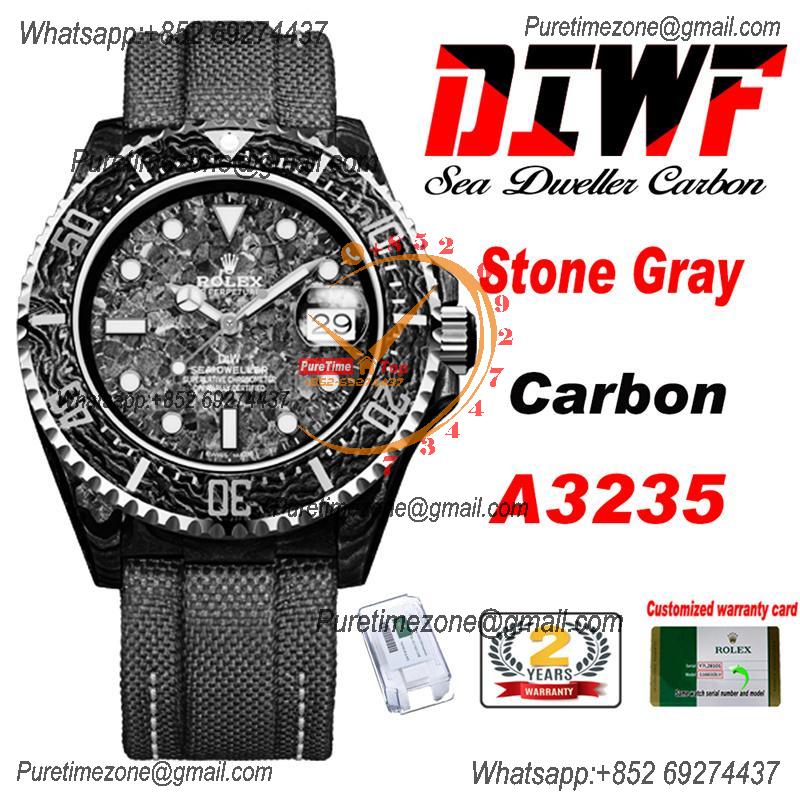 Sea Dweller 43mm Carbon Stone Gray A3235 Automatic Mens Watch Best Edition DIWF Gray Dial Nylon Strap