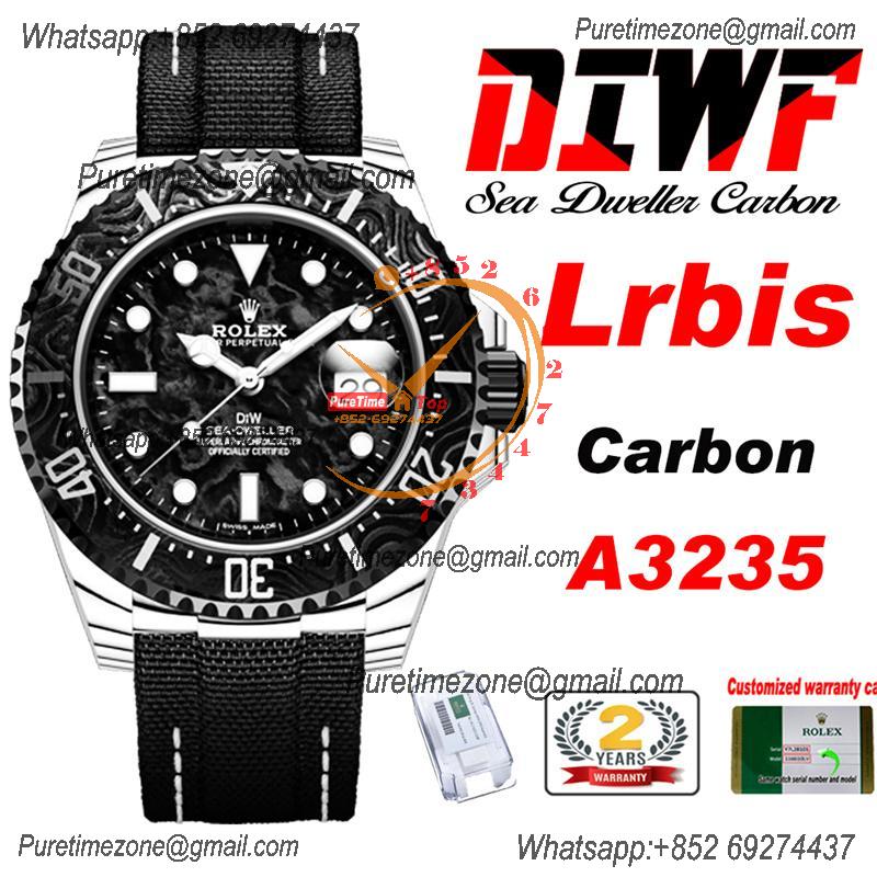 Sea Dweller 43mm Carbon Lrbis A3235 Automatic Mens Watch Best Edition DIWF Black Dial Nylon Strap