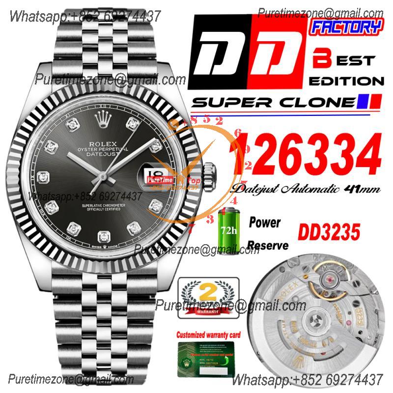 Datejust 41 126334 DD3235 Automatic Mens Watch Best Edition DDF Gray Diamonds Dial 904L SS Jubilee Bracelet