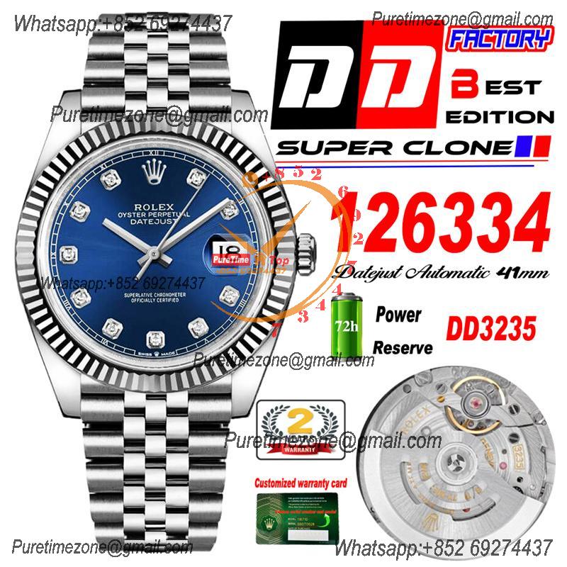 Datejust 41 126334 DD3235 Automatic Mens Watch Best Edition DDF Blue Diamonds Dial 904L SS Jubilee Bracelet