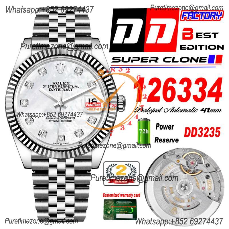 Datejust 41 126334 DD3235 Automatic Mens Watch Best Edition DDF MOP Diamonds Dial 904L SS Jubilee Bracelet