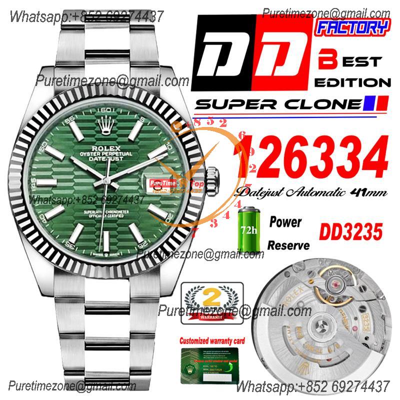 Datejust 41 126334 DD3235 Automatic Mens Watch Best Edition DDF Green Stick Dial 904L SS Oyster Bracelet