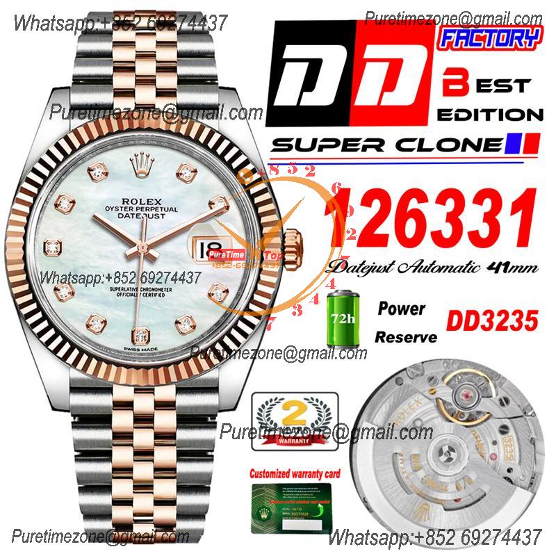 Datejust 41 126331 DD3235 Automatic Mens Watch Best Edition DDF SS/RG MOP Diamonds Dial 904L SS Jubilee Bracelet